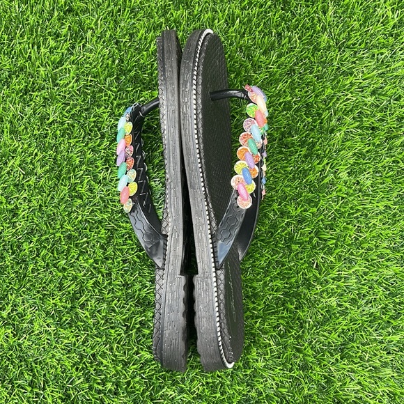 Black Beaded Flip Flops size 9.5 - Picture 3 of 9